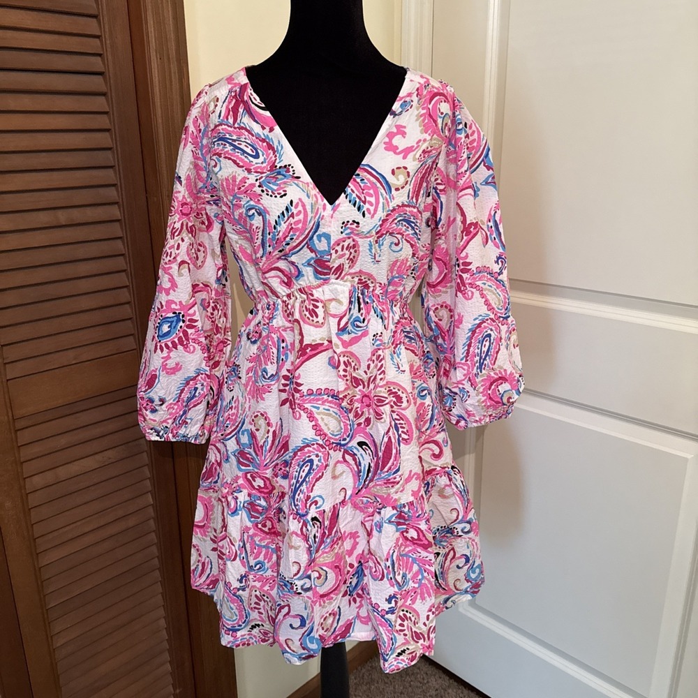 Lilly Pulitzer Womens Deacon 3/4 Sleeve V-Neck Multi Flitting About - Size 6